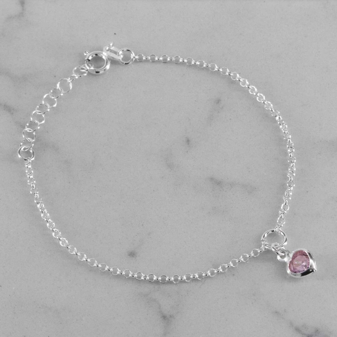 TOBILLERA DIJE CORAZON CRISTAL ROSADO 2MM